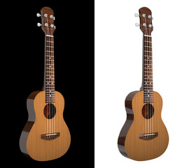 Side view ukulele with black and white variations 3d rendering