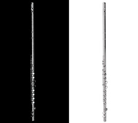 Side view of silver flute with black and white variations 3d rendering © bekirevren