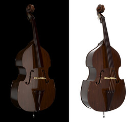 Side view of cello double bass with black and white variations 3d rendering
