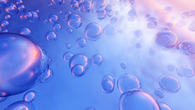 Abstract background of colorful bubbles in air 3d render