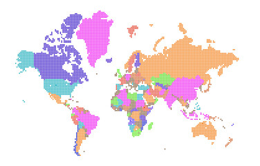 Fototapeta na wymiar Dotted world map . Colored world map . colourful world countries . Geography map, world land atlas or planet cartography vector illustration