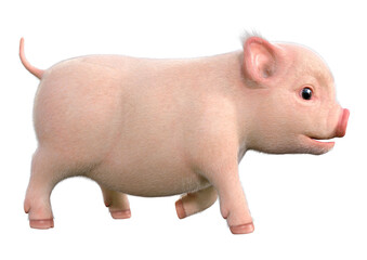 3D Rendering Pink Piglet on White