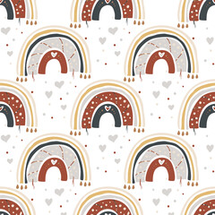 Boho rainbow seamless pattern. Baby vector illustration with heart. Cute creativescandinavian kids print.