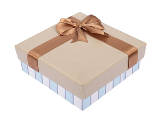 gift box with golden ribbon white background
