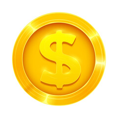 3d realistic gold coin isolated on white background.