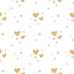 Seamless pattern with hearts. Valentines cute cartoon boho design. Love backdrop ornament.