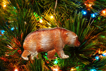 Vintage Christmas ornament. Antiques DRESDEN Cardboard. Brown bear.