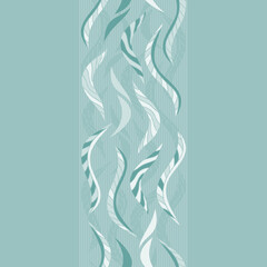 Abstract wavy leaves. Blue wave background. Vertical seamless border.
