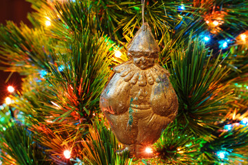 Golden clown. Vintage Christmas ornament. Antiques DRESDEN Cardboard.