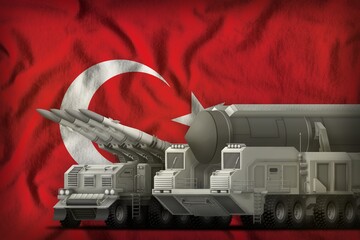 Turkey rocket troops concept on the national flag background. 3d Illustration