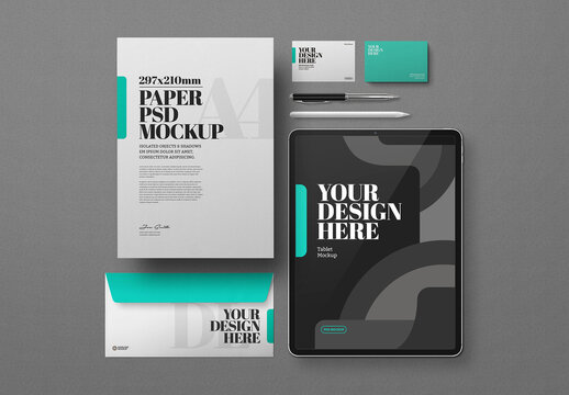 Stationery and Tablet Mockup