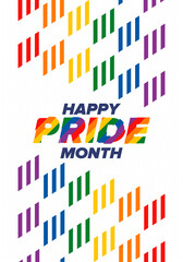 LGBT Pride Month in June. Lesbian Gay Bisexual Transgender. Celebrated annual. LGBT flag. Rainbow love concept. Human rights and tolerance. Poster, card, banner and background. Vector illustration