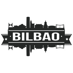 Bilbao Spain Skyline Silhouette Design City Vector Art Famous Buildings Stamp Stencil.