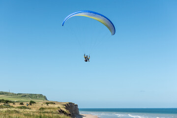Paragliding above the cliff in northern France