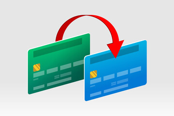 Bank cards and red arrow, concept of money transferring and payments