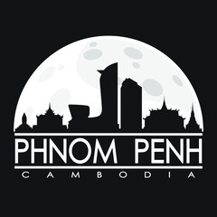 Fototapeta na wymiar Phnom Penh Full Moon Night Skyline Silhouette Design City Vector Art Background.