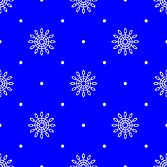 Fototapeta na wymiar Repeated snowflake and polka dot. Winter seamless pattern. Simple vector illustration.