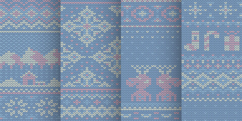 violet winter mood seamless patterns in set