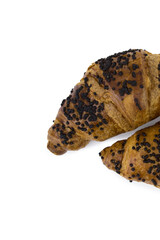 croissant with chocolate, free space in you text on white background