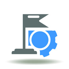 Table flag gear vector icon. Mission challenge process complete success symbol. Win Winner Illustration.