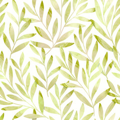 Seamless leaves pattern. Digital painting of botanical background. Hand painting floral illustration.