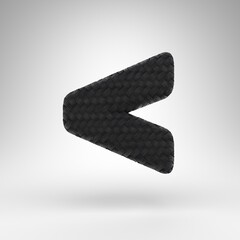 Less than symbol on white background. Black carbon fiber 3D sign with carbon thread texture.