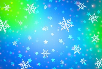 Fototapeta na wymiar Light Blue, Green vector layout with bright snowflakes, stars.