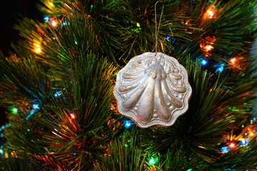 Silver shell. Vintage Christmas ornament. Antiques DRESDEN Cardboard.