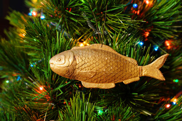 Gold fish. Vintage Christmas ornament. Antiques DRESDEN Cardboard.