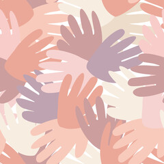 Vector seamless pattern design with hands reaching to each other in pastel colors. Perfect for backgrounds, textiles, decorations, surfaces, stationary, surfaces.