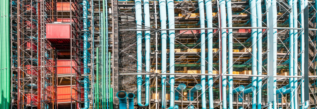 Background pattern of Pompidou exterior pipes in Paris, France