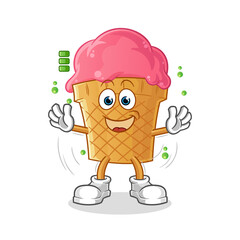ice cream full battery character. cartoon mascot vector