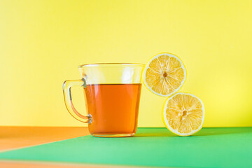 tea lemon and ginger hot beverage drink on the table healthy meal ingredient top view copy space for text food background rustic