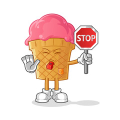 ice cream holding stop sign cartoon. cartoon mascot vector