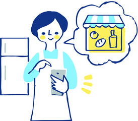 スマートフォンでオンラインショッピングをする主婦