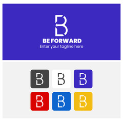 B shape icon logo. B alphabet logo for branding with different colors. B character logo with arrow icon. logo example. branding. be forward logo