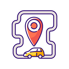 Roundtrip carsharing RGB color icon. Model of car rental where people rent cars for short periods of time. Get automobile for hour. Isolated vector illustration