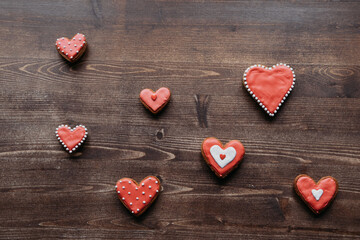 Fototapeta na wymiar painted with icing gingerbread cookies heart for valentine's day