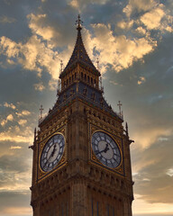 big ben tower clock under dramatic sky, London UK