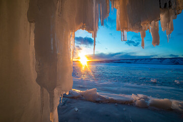 Winter Baikal. Olkhon Island. Fairy-tale Icy grotto