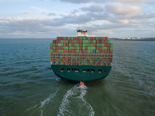 Ultra large container vessel arriving Rotterdam Europort. Ever Grade passing Rotterdam breakwaters....