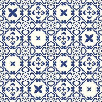 Traditional ornate portuguese decorative pattern in azulejos style. Vintage texture. Abstract background. Vector hand drawn ornamental illustration