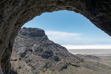 view of salt flats from cave