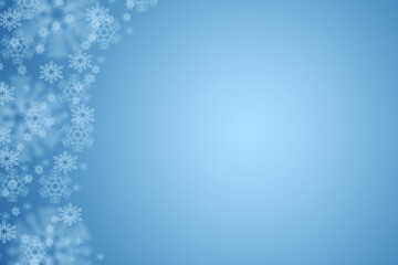 Pastel blue Christmas background with snowflakes, copy space