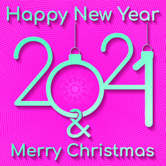 Happy new year 2021 greeting card on pink background