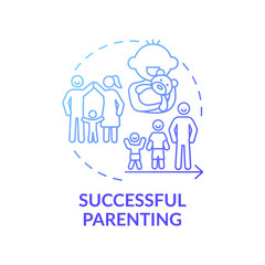 Successful parenting blue gradient concept icon. Parental responsibilities. Happy kid growing up. Early childhood development idea thin line illustration. Vector isolated outline RGB color drawing