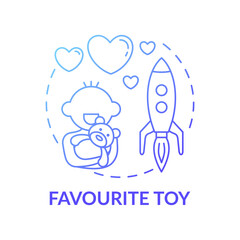 Favourite toy blue gradient concept icon. Toddler with stuffed animal. Rocket toy. Early childhood development idea thin line illustration. Vector isolated outline RGB color drawing