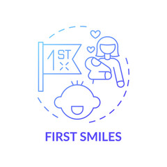 First smiles blue gradient concept icon. Baby facial expression. Newborn emotion. Family care. Early childhood development idea thin line illustration. Vector isolated outline RGB color drawing