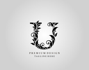 Classic Initial U Letter logo design, elegant floral ornate monogram design vector.