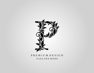 Classic Initial P Letter logo design, elegant floral ornate monogram design vector.